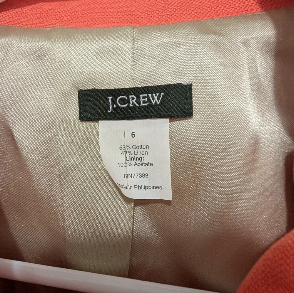 J. Crew, Women's Size 6, Coral, Linen/Cotton Two-Piece Suit,‎